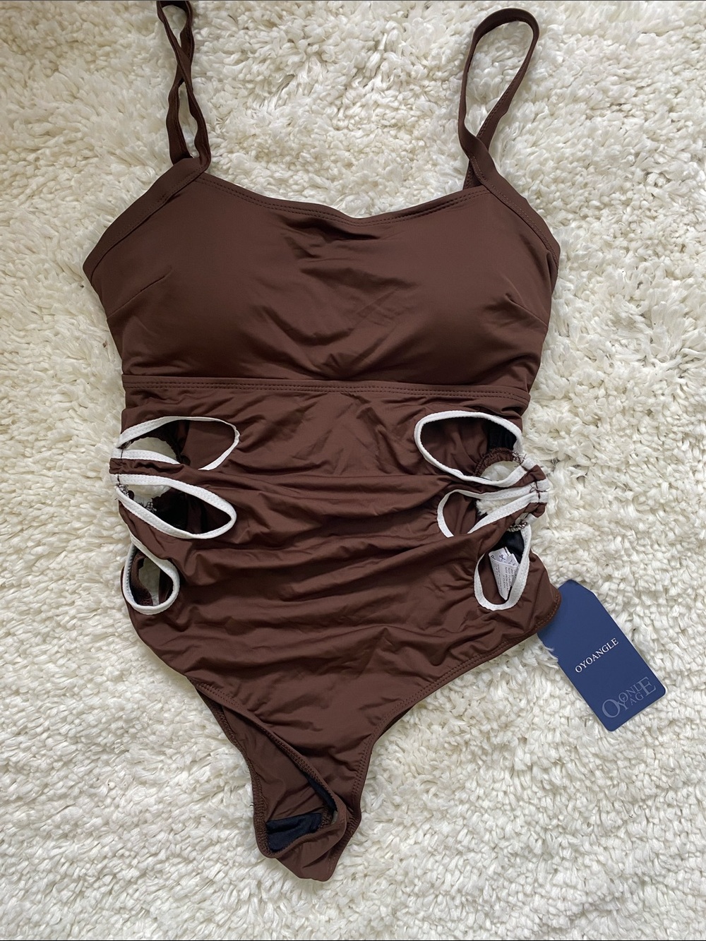 Brown Cutout One-Piece Swim Coverup